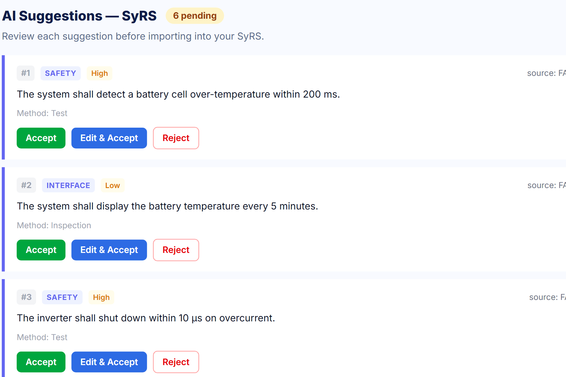 System requirement suggestions generated by Harvis agents